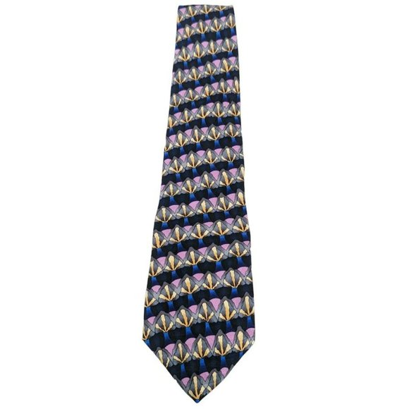 J Garcia Tie Black Grey Blue Purple Abstract Striped Print 100% Silk Made In USA - Picture 3 of 7